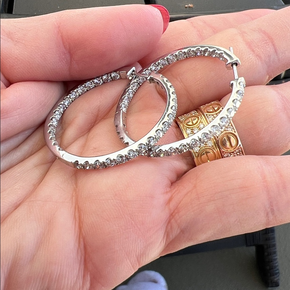 Elegant 3.53 carats Natural Diamonds inside out Hoop Earrings.